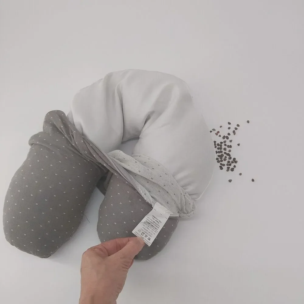 Buckwheat Hull U-Shaped Neck Pillow Adjustable,  with Pillowcase Grey